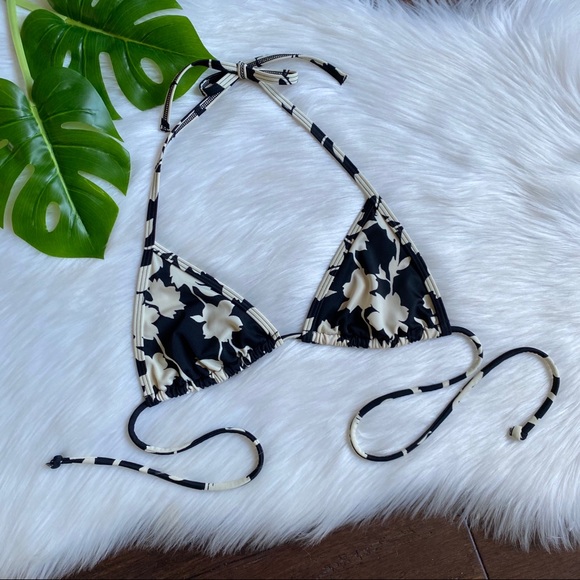 VS Retro Floral Black Cream Triangle Bikini Top S - Picture 9 of 10